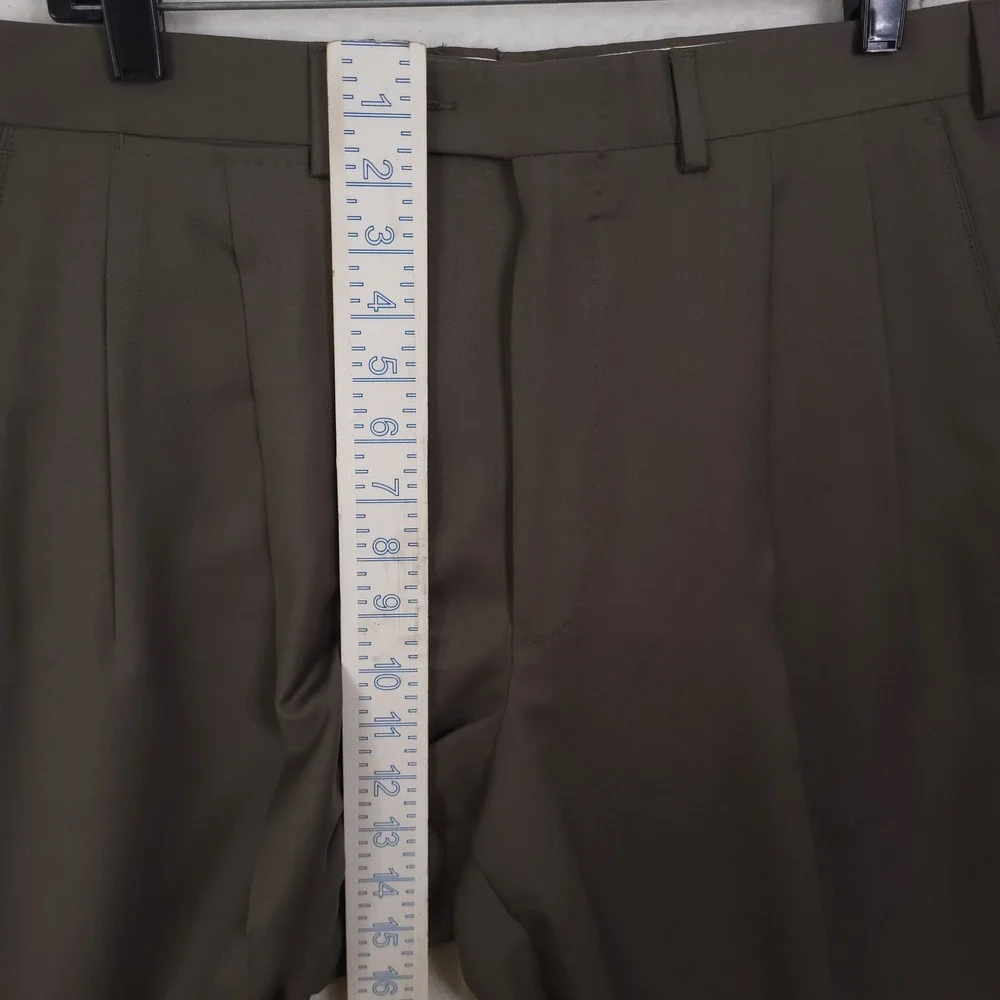 Ermenegildo Zegna Dress Pants Men 34 Fits 36x29 Olive Brown Wool Pleated Cuffed